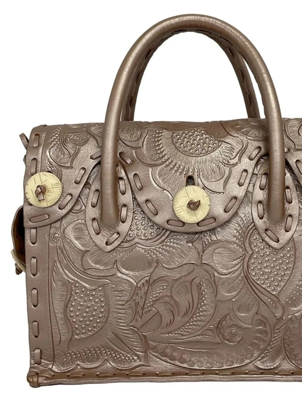 Carving Tribes Light Pink Leather Handbag